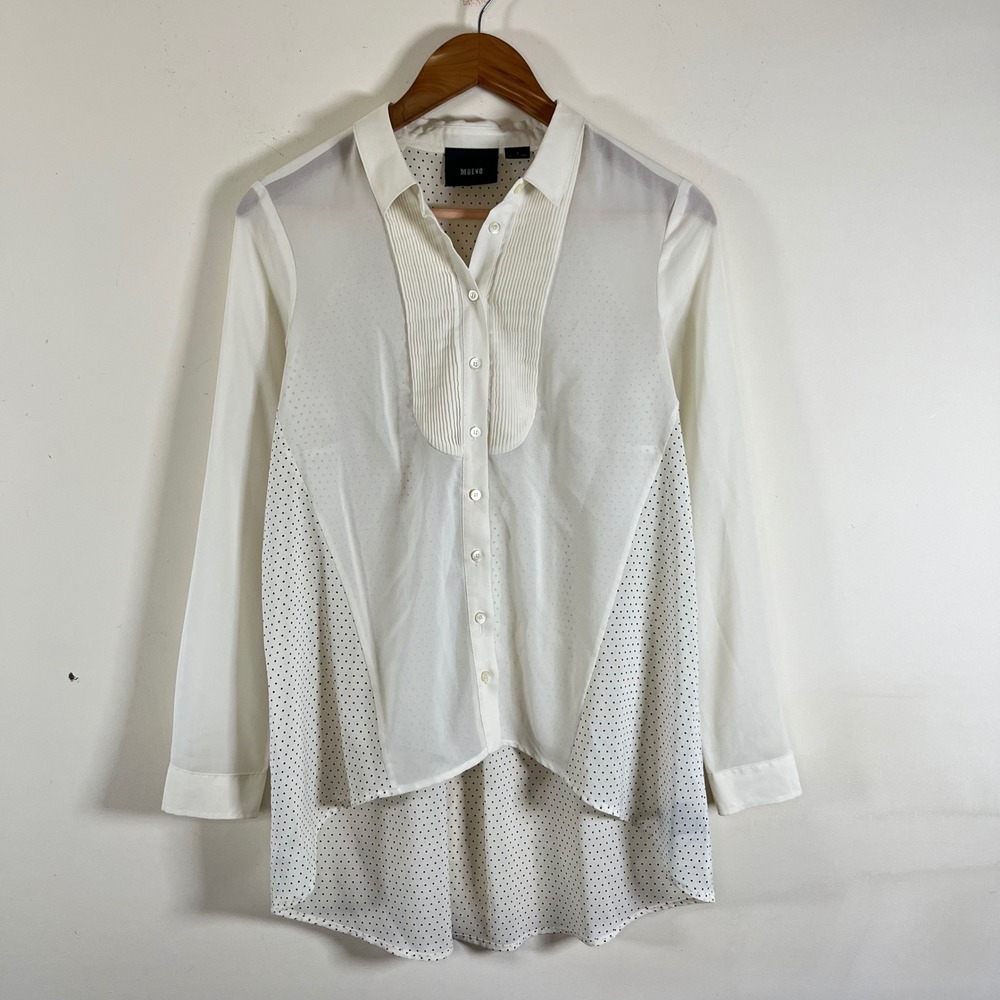 Maeve Anthropologie Ira Blouse Polka Dot Sheer Pintuck High Low Hem Cream Size 4